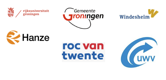 logo's van organisaties waar Drivar mee werkt, waaronder UMCG, Hanzehogeschool, UWV, Windesheim, Martini Ziekenhuis en gemeenten in Noord-Nederland